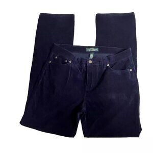 LRL Ralph Lauren Jeans Co. Women 10 Corduroy Pant Classic Straight Black Stretch